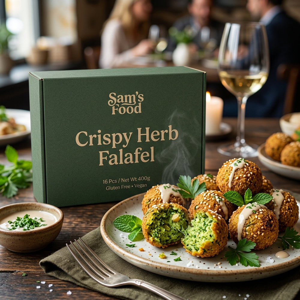 Crispy Golden Sam's Falafels with Herby Green Chickpea Core