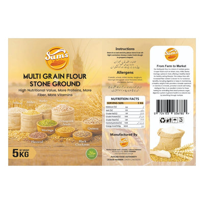 Sam's Food Multigrain Flour Stone Ground 5KG Pack Label & Nutrition Facts